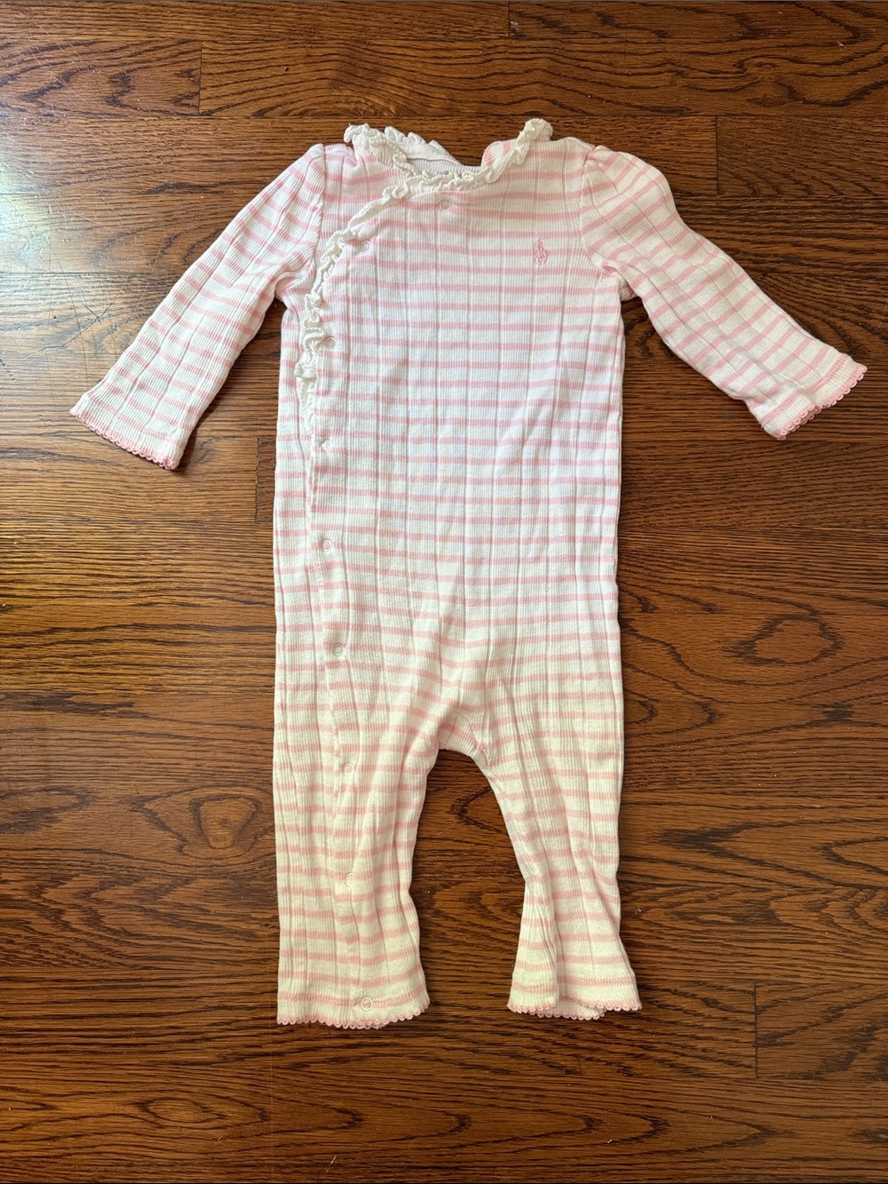 Ralph Lauren Pink & Cream Striped Ruffle-Trim One-Piece